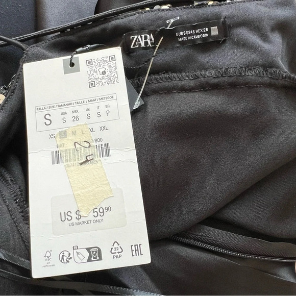 New! Zara Black Satin Contrast Sequin Maxi Slip Dress nwt 26138 - Picture 10 of 15